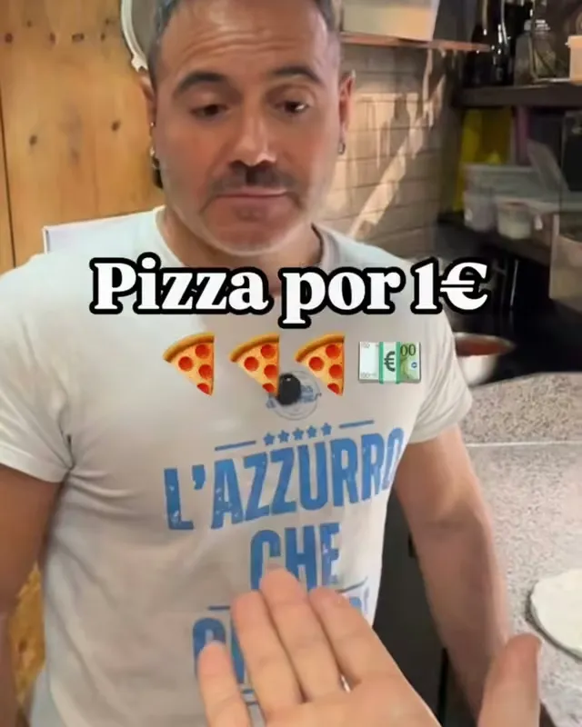 Fotograma de un reel grabado en la pizzería Makekosa Gourmet, con el rótulo «Pizza por 1 €»